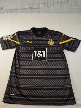 Puma Borussia Dortmund 2021/22 Away Jersey Black Gray Plaid UCL Patches Men's XL